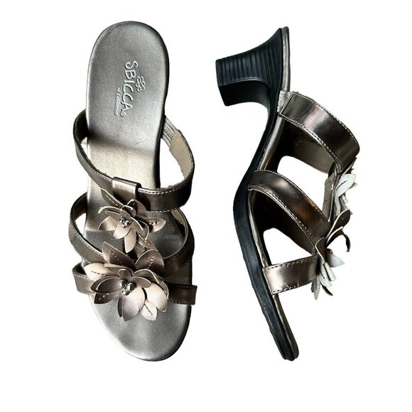 Sbicca California Goldie Metallic Strappy Sandals Floral Design‎ Women's Size 7W - Picture 3 of 8